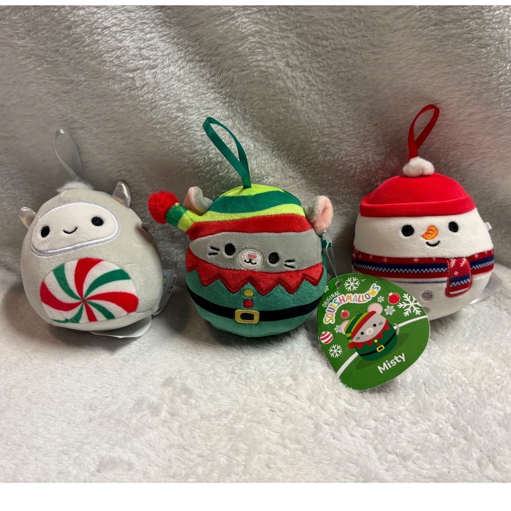 Squishmallows Mini Christmas Ornament Plush Set Mouse Yeti Snowman Holiday